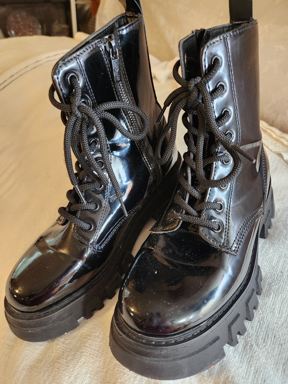 Levi's Black Patent Lace-Up Platform Boots